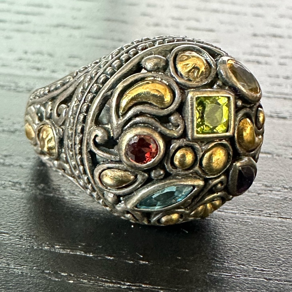 Royal Bali Designs Robert Manse 1.09 ct Multi-Gemstone Sterling 18K Ring Size 9
